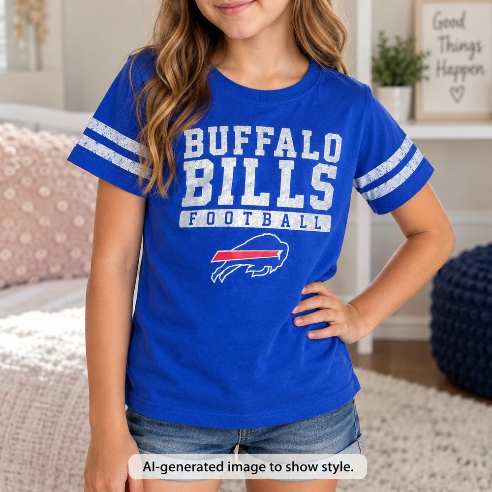 NFL Buffalo Bills Girls Size L 10/12 Blue Graphic T-Shirt Team Apparel Football